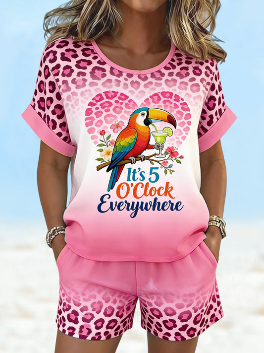 Its 5 oclock everywhere womens hawaiian leopardprint shorts set