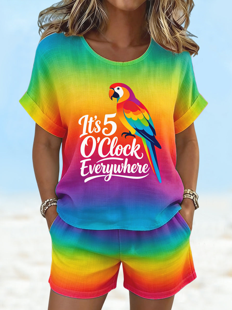 Its 5 oclock everywhere womens hawaiian rainbow gradient shorts set