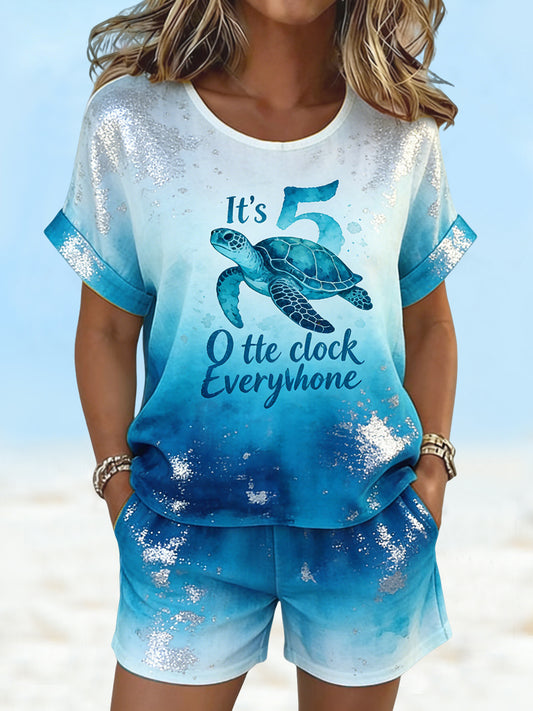 Its 5 oclock everywhere womens hawaiian sea turtle shorts set