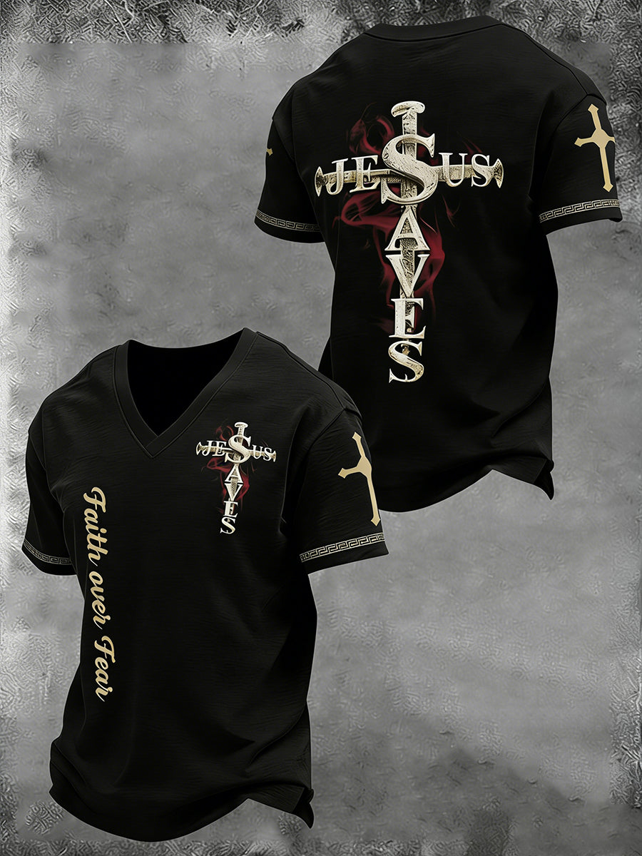Pánské křesťanské kříže tištěné tshirt v krku