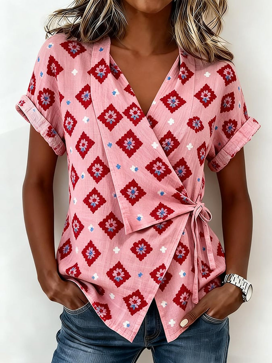 Dámské retro geometrické vneck casual košile