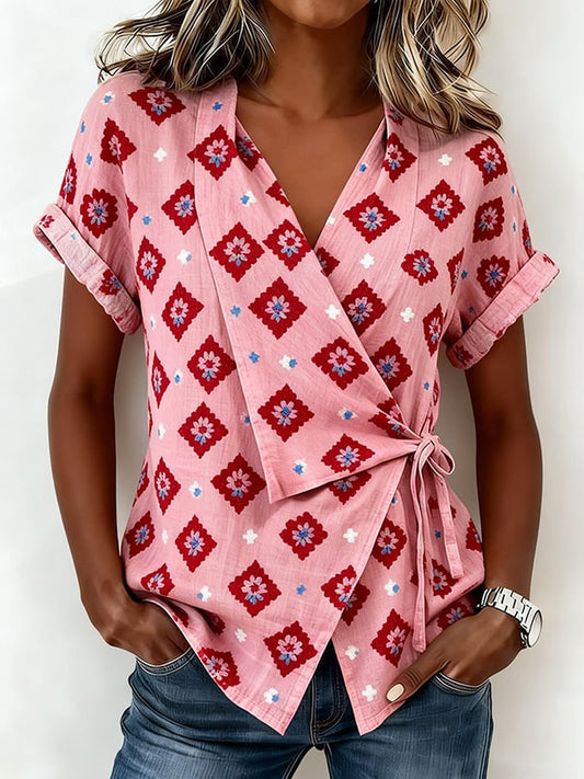 Dámské retro geometrické vneck casual košile
