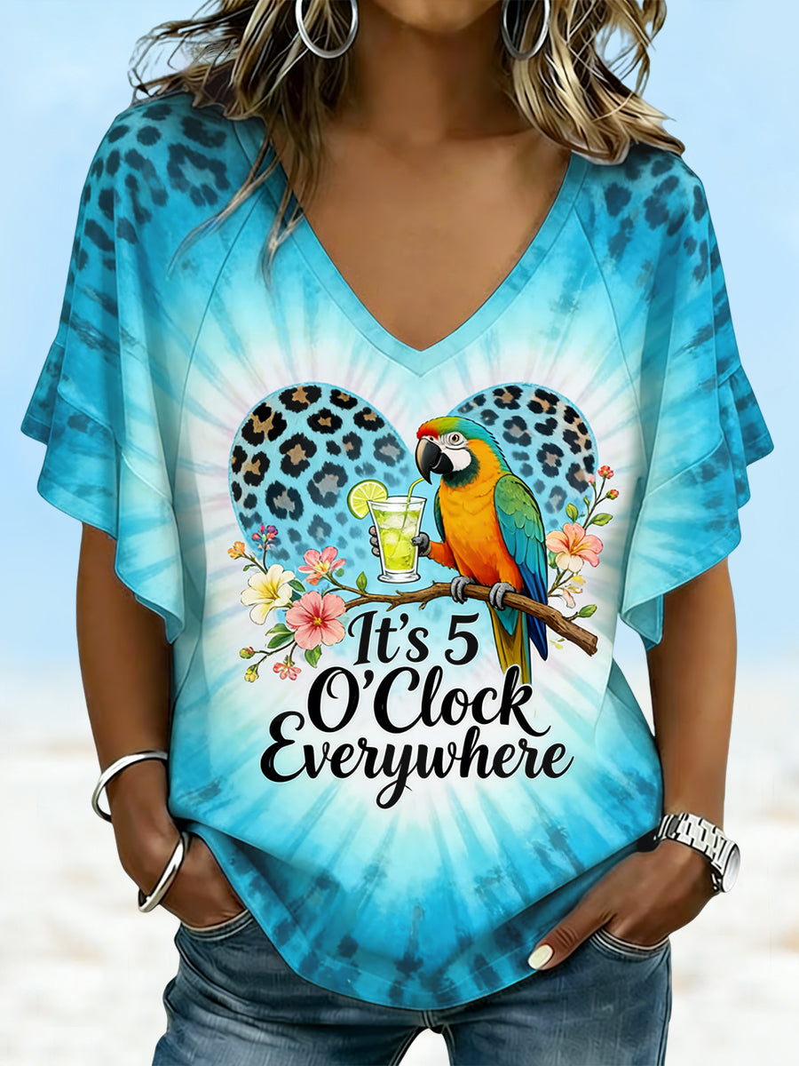 Its 5 oclock everywhere womens hawaiian tiedye leopard print tshirt