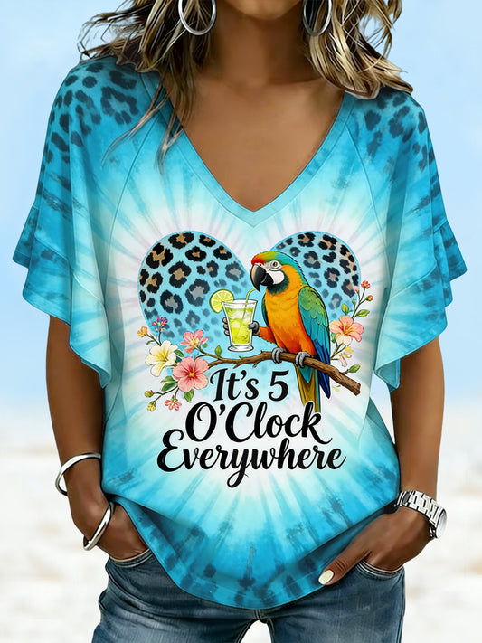 Its 5 oclock everywhere womens hawaiian tiedye leopard print tshirt
