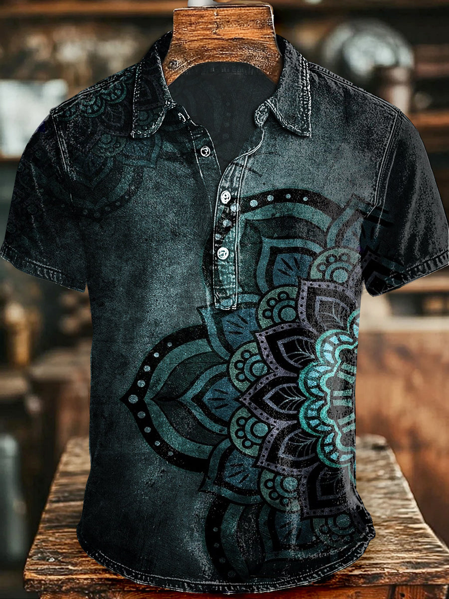 Ethnic floral print casual s krátkými rukávy