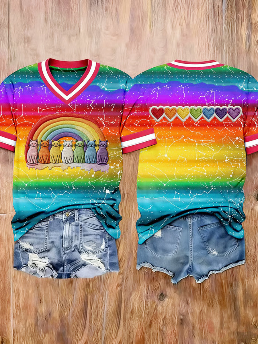 Dámské rainbow lgbt cat art vytištěné tshirt s krátkými rukávy