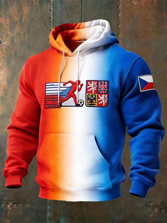 Pánské czech football print vintagestyle hooded sweatshirt