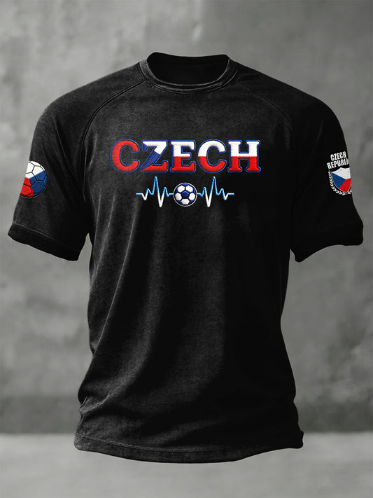 Men black pure cotton czech football print dropshoulder tshirt