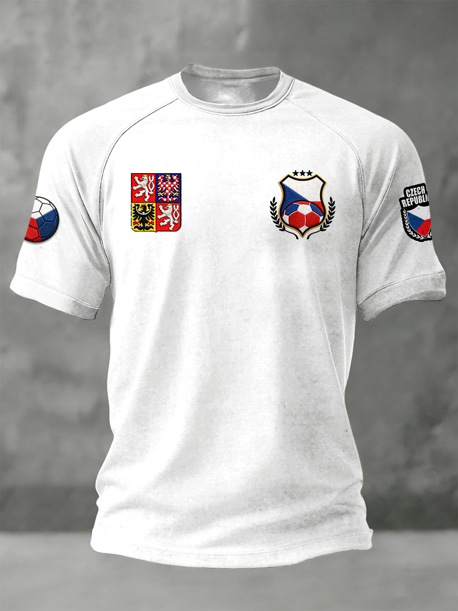 Men white pure cotton czech football print dropshoulder tshirt