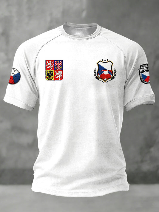 Men white pure cotton czech football print dropshoulder tshirt