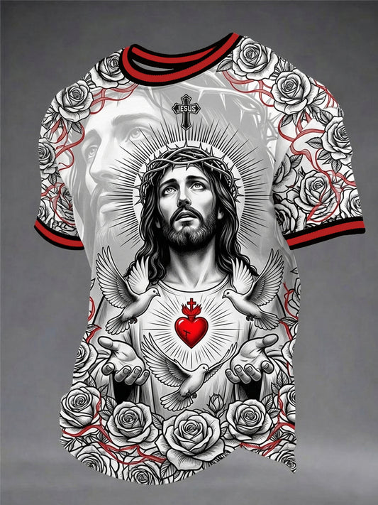 Mens christian jesus print casual tee