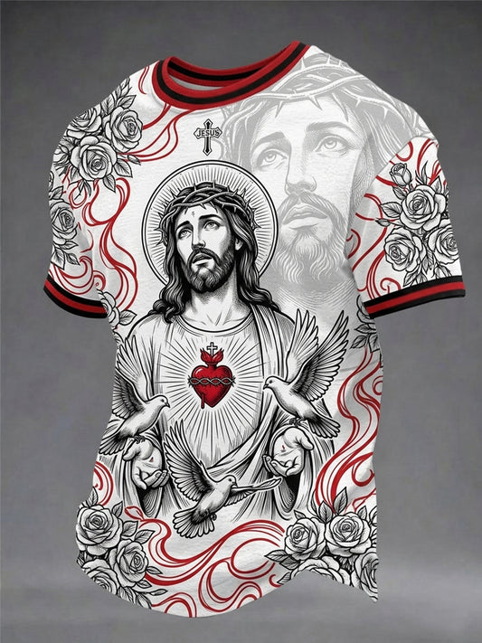 Mens christian jesus print casual tee