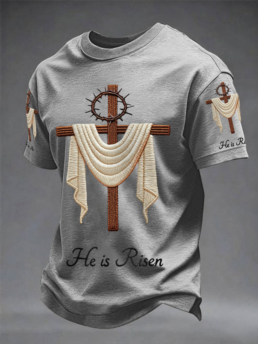 Mens on je vzkříšen velikonoční ježíš křesťanský kříž print casual tee