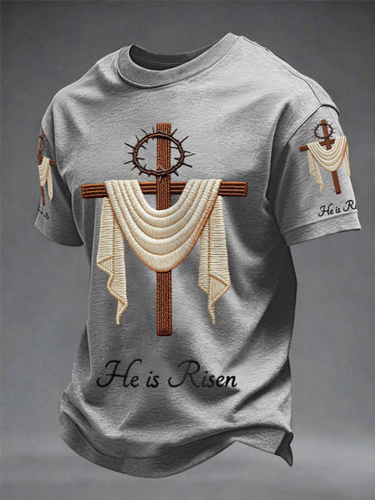 Mens on je vzkříšen velikonoční ježíš křesťanský kříž print casual tee