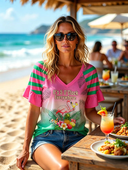 "Its 5 oclock everywhere" hawaiian gradient vneck tshirt