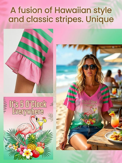 "Its 5 oclock everywhere" hawaiian gradient vneck tshirt