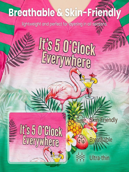 "Its 5 oclock everywhere" hawaiian gradient vneck tshirt