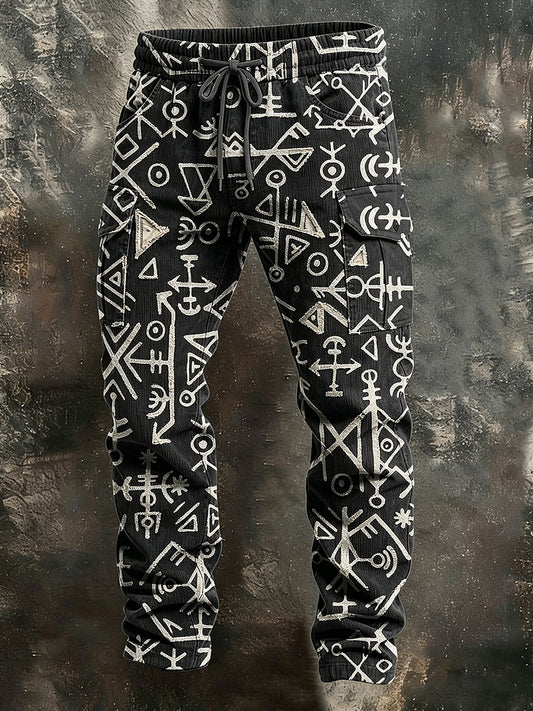 Pánské retro dovolená business viking art print neformální pracovní kalhoty