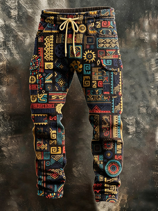 Pánské retro dovolená business viking art print neformální pracovní kalhoty