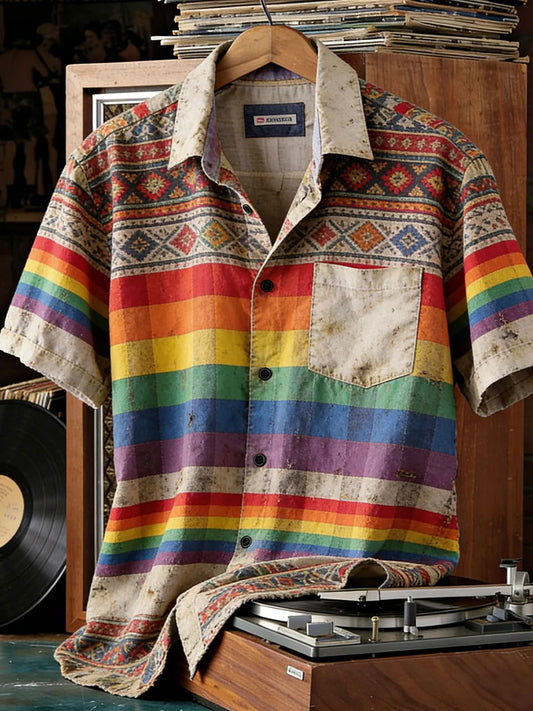 Men rainbow art print casual shirt