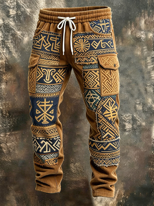 Pánské retro dovolená business viking art print neformální pracovní kalhoty