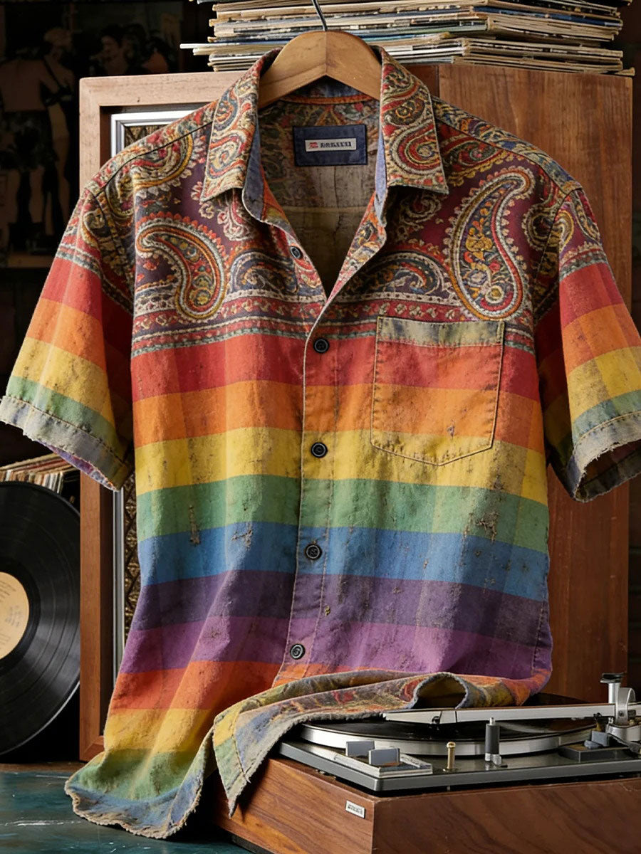 Men rainbow art print casual shirt