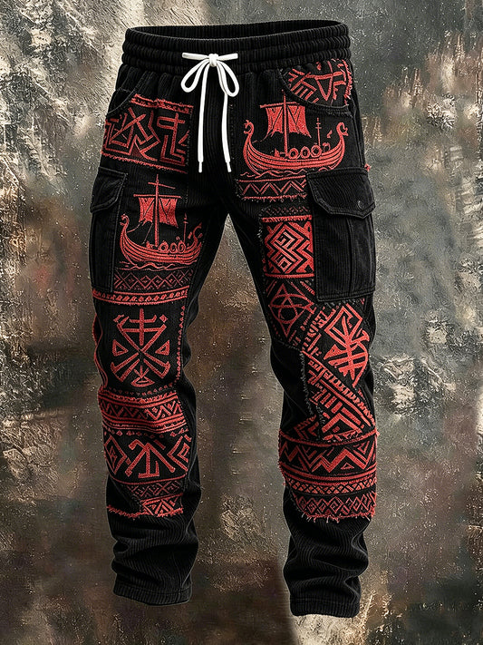Pánské retro dovolená business viking art print neformální pracovní kalhoty