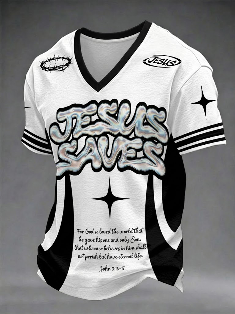 Pánské ježíš zachraňuje tshirt v krku