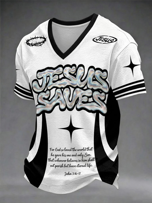Pánské ježíš zachraňuje tshirt v krku