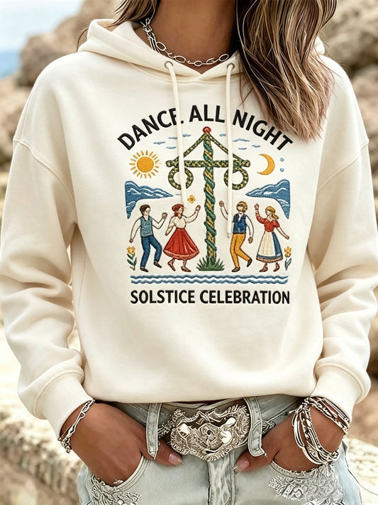 Retro swedish midsummer print casual longsleeve hooded sweatshirt