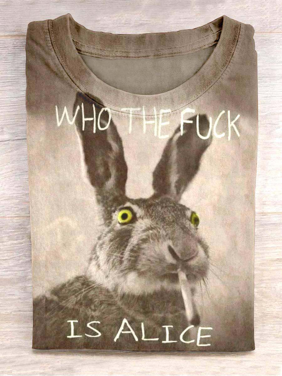 Unisex smoking bunny print casual short sleeve tshirt