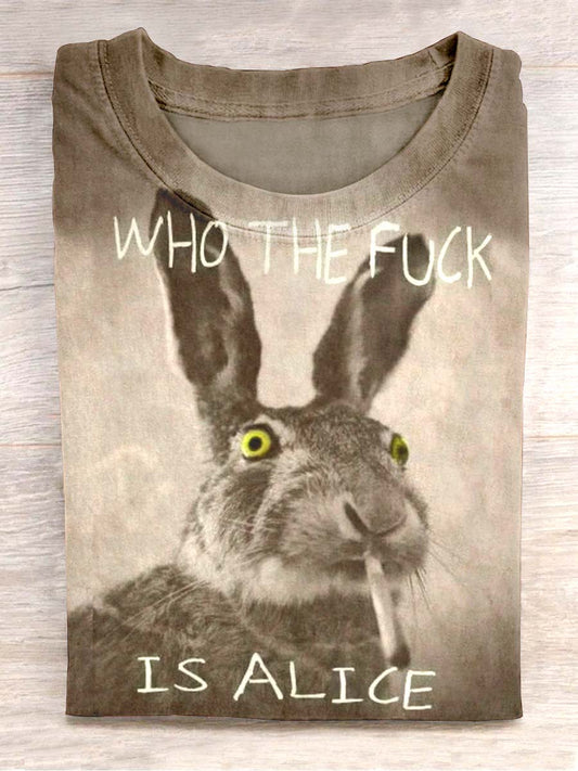 Unisex smoking bunny print casual short sleeve tshirt