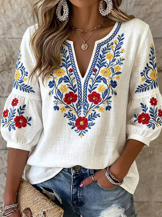 Dámské vintagestyl švédské léto květinové vneck top