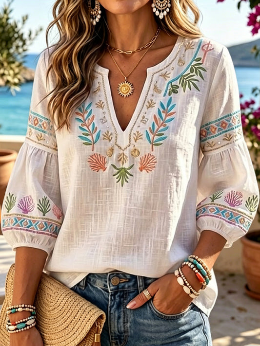 Dámské havajské styl umělecké pláště a květinové příležitostné vneck top