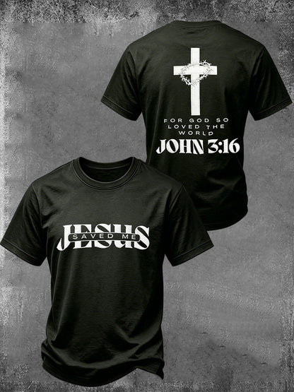 Mens christian jesus saved me john 3:16 cross print tshirt with short sleeve