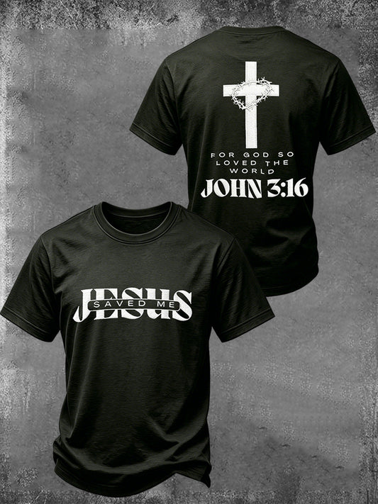 Mens christian jesus saved me john 3:16 cross print tshirt with short sleeve