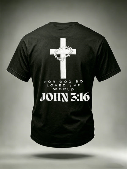 Mens christian jesus saved me john 3:16 cross print tshirt with short sleeve