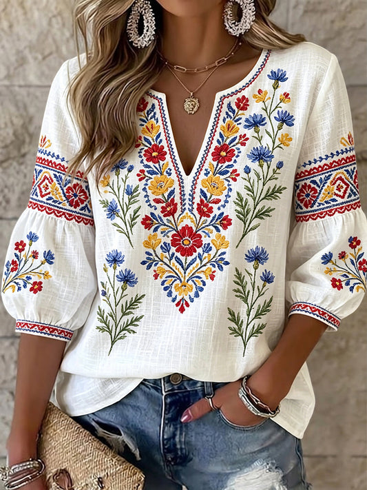 Dámské retro švédské midsummer květinové umění vneck top