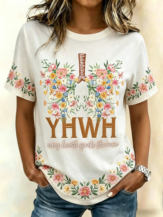 Dámské květiny víra ježíš milovník yhwh tištěné tričko