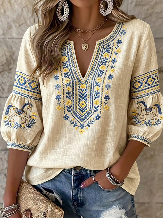 Dámské retro švédské léto květinové kolotoče umění v krku top