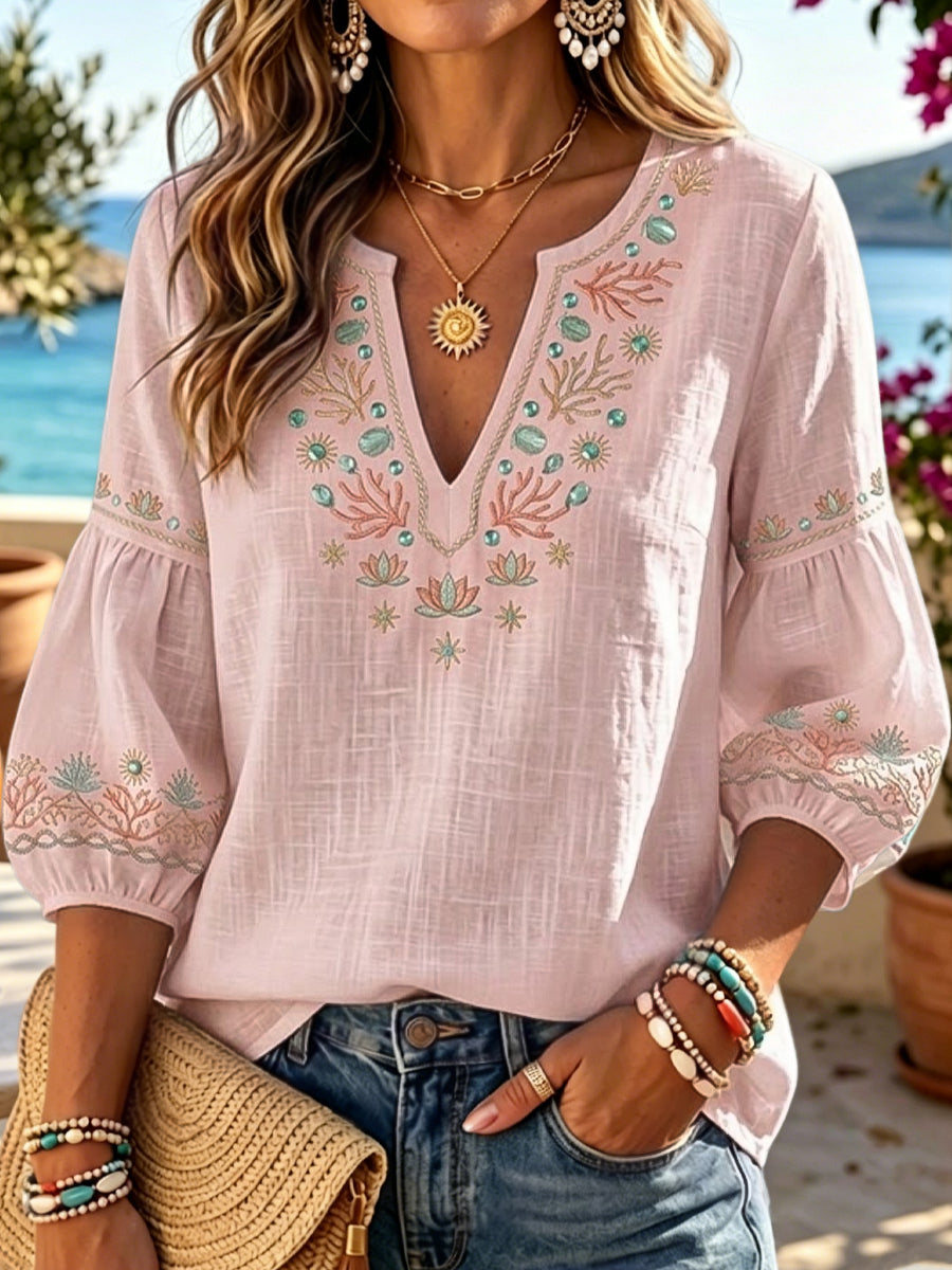 Dámské havajskéstyl oceánu korál příležitostné vneck top