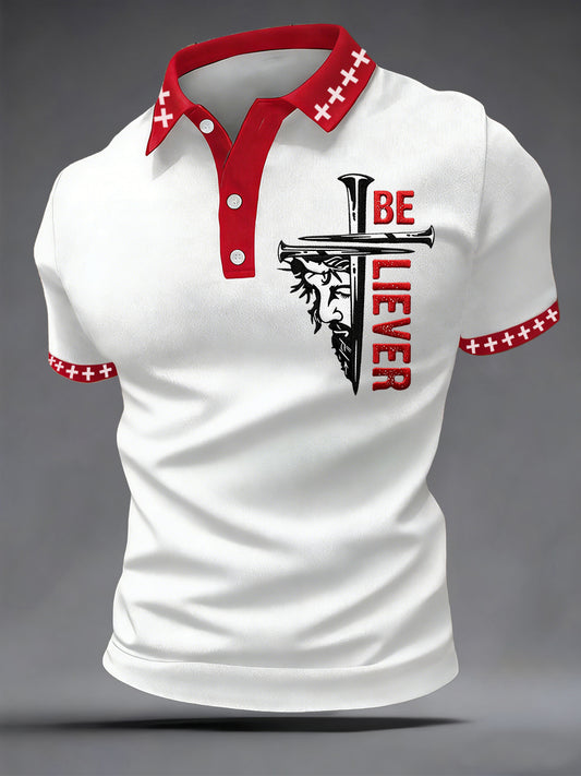 Men believer print casual polo