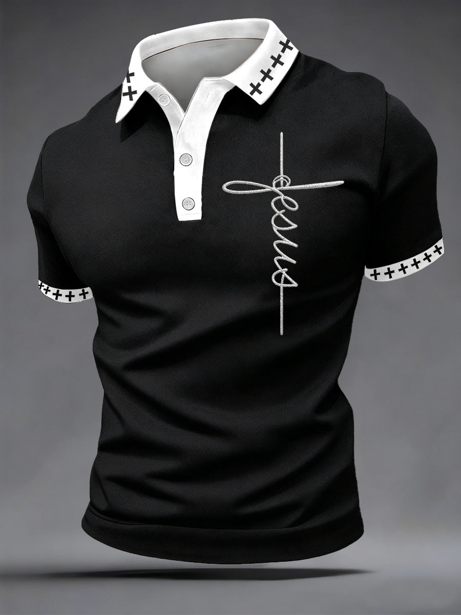 Mens jesus print casual polo