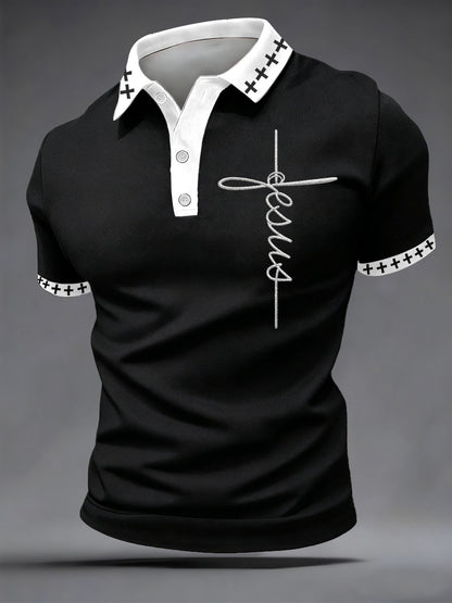 Mens jesus print casual polo