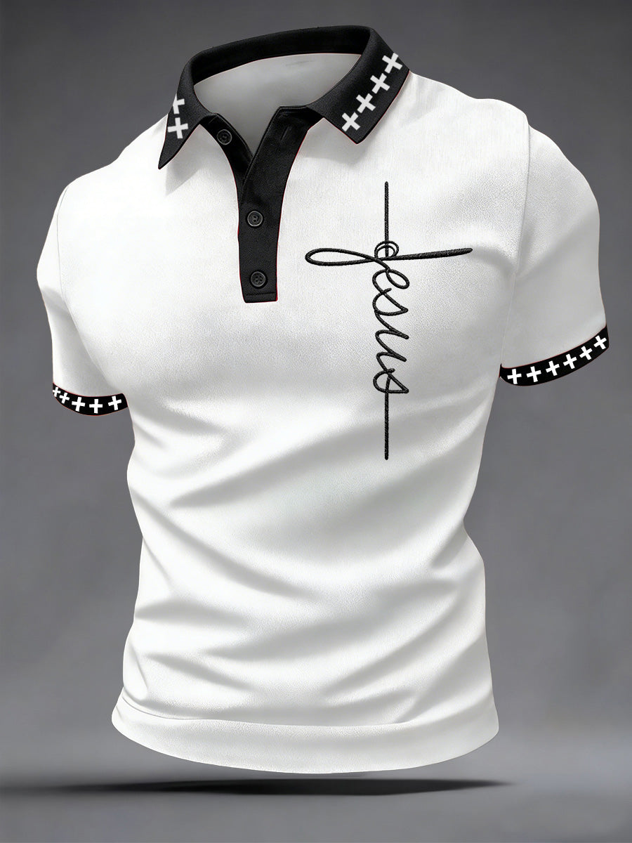 Mens jesus print casual polo