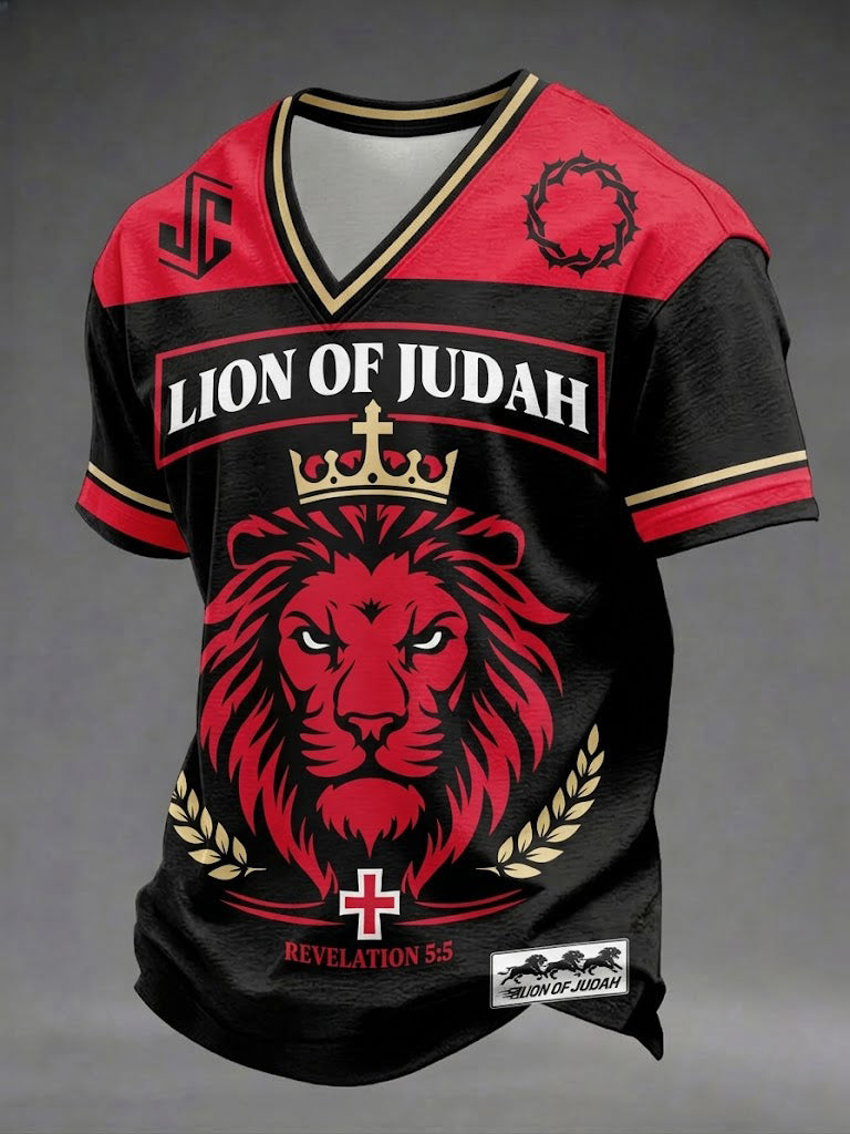 Pánské lev z judy křesťanské vytištěné tshirt v krku