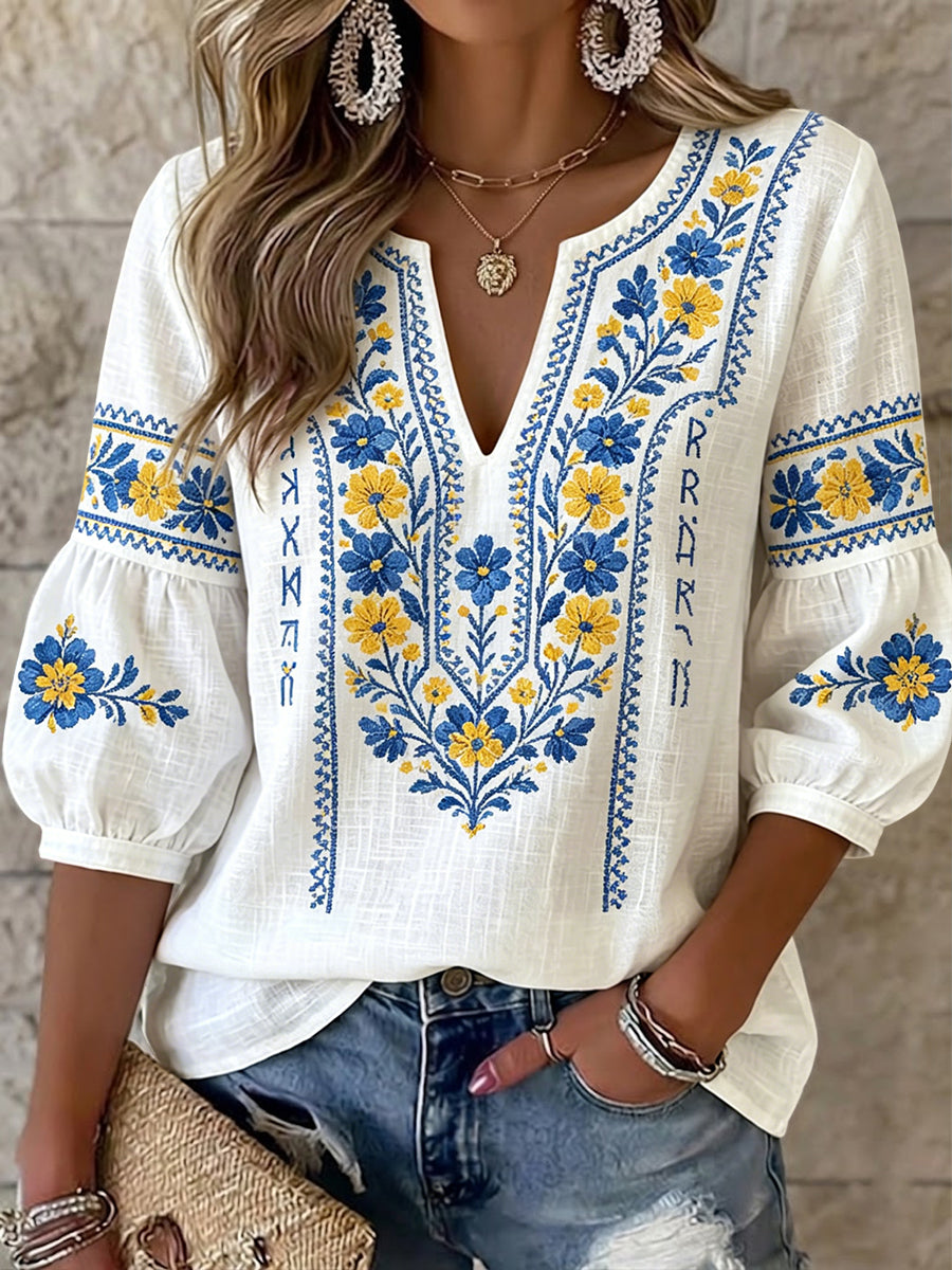 Dámské retro umělecké švédské léto květinové vneck top