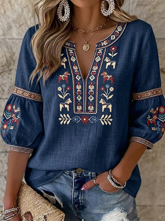 Dámské vintagestyl švédské léto květinové vneck top