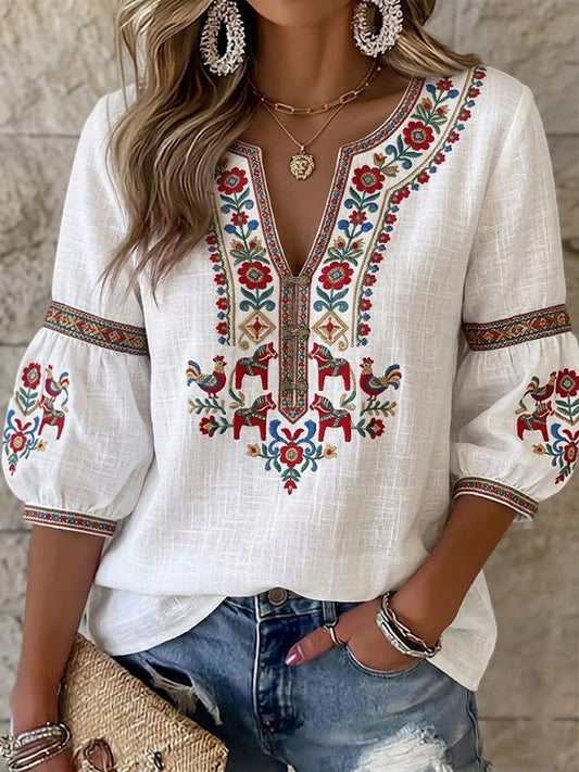 Dámské vintagestyle swedish midsummerinspired cottonlinen blouse