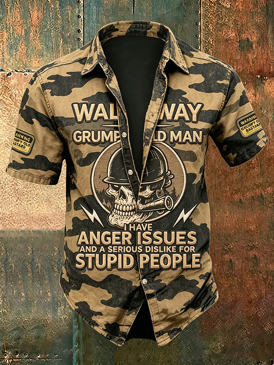 Men old fuckers club print casual short sleeved shirt
